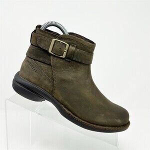 Merrell Brown Waterproof Leather Flat Ankle Booties Size 5 Buckle Zip Fall